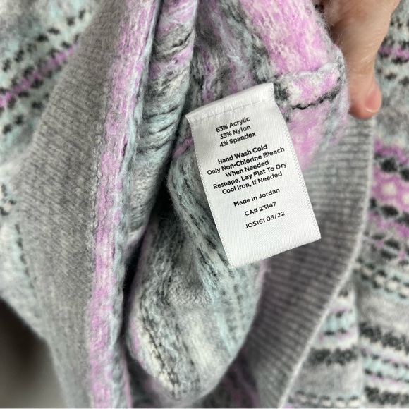 Talbots Fair Isle Button Front Cardigan Womens 3X Gray Purple V-Neck Sweater - Picture 10 of 11